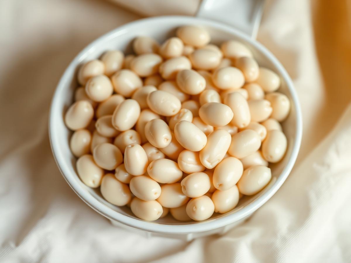 White cannellini-type kidney beans in a ceramic bowl